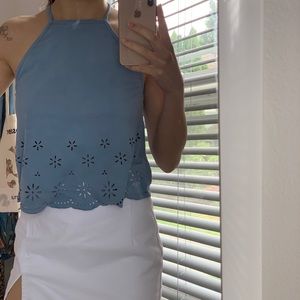 BABY BLUE HALTER TOP WITH CUTOUTS